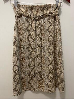 Monteau Paper Bag Style Midi Skirt with Snake Print & Waist Tie - Neutral Tones